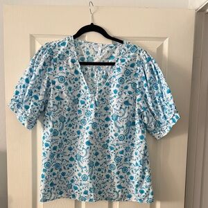 Draper James Floral Blue and White Top